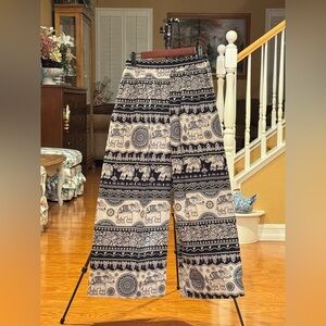 Bohemian Elephant Print Wide-Leg Pants